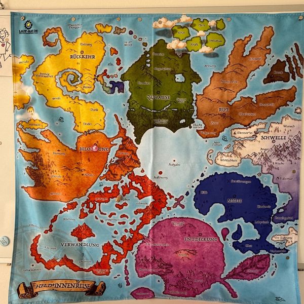 Eine bunte Coaching Karte vonHelmut Janssen aus Berlin, die die Heldinnenreise darstellt